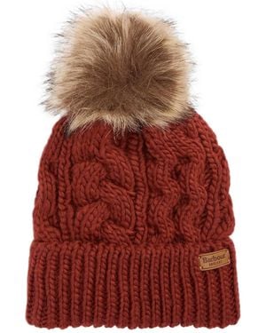 Barbour Cable-Knit Beanie - Red