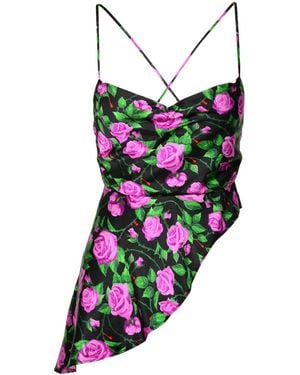 Chiara Ferragni Rose Printed Asymmetrical Hem Top - Multicolour