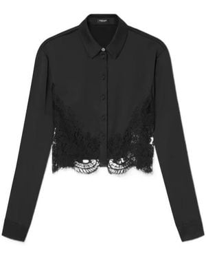 Versace Lace-Trim Satin Cropped Shirt - Black