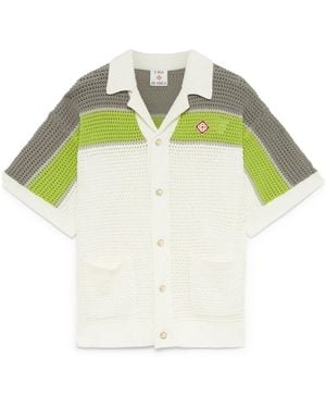 CASABLANCA Striped Crochet Short Sleeved Shirt - Green