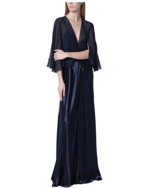 Alberta Ferretti Ruffled V-Neck Dress - Blue