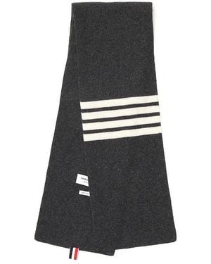 Thom Browne Full Needle Rib Scarf With 4-Bar Stripe - Black