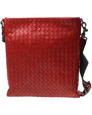Bottega Veneta Logo Woven Shoulder Bag - Red