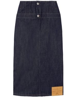 Jean Paul Gaultier Panelled Topstitched Denim Midi Skirt - Blue