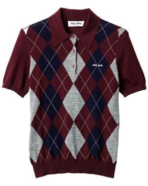 Miu Miu Wool Argyle Polo Shirt - Red