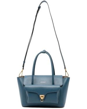 Coccinelle Double Beat Foldover Top Tote Bag - Blue