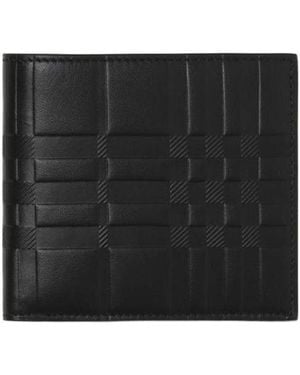 Burberry International Embossed Check Leather Wallet - Black