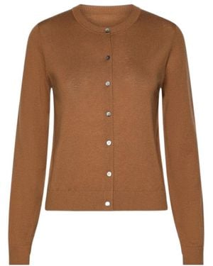 Marella Button-Front Long-Sleeve Knit Top - Brown