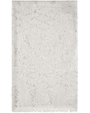 Brunello Cucinelli Glitter Embellished Frayed-Edge Scarf - White