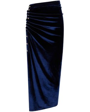Rabanne Ruched Velvet Midi Skirt - Blue