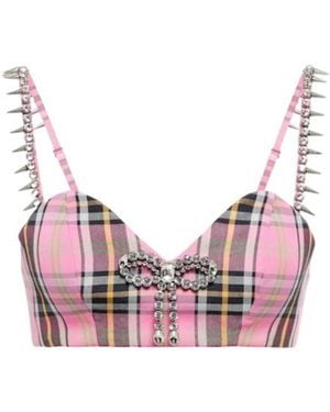 Area Embellished Cropped Plaid Corset Top - Pink