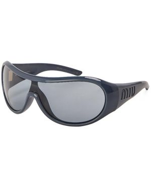 Miu Miu Glossy Dark Wraparound Shield Sunglasses - White