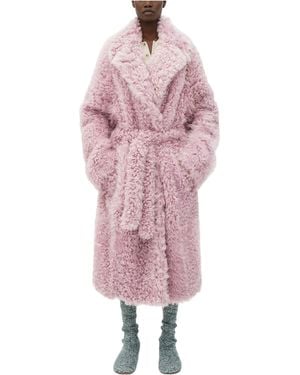 Bottega Veneta Belted Waist Shearling Coat - Pink