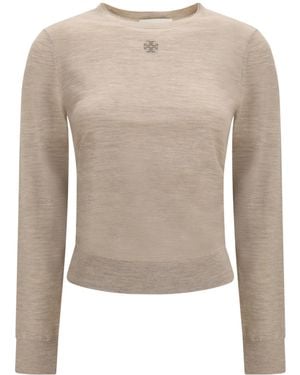 Tory Burch Logo Crewneck Jumper - Natural