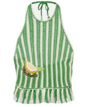 ALÉMAIS Sundae Crochet Embroidered Cotton Crop Top - Green