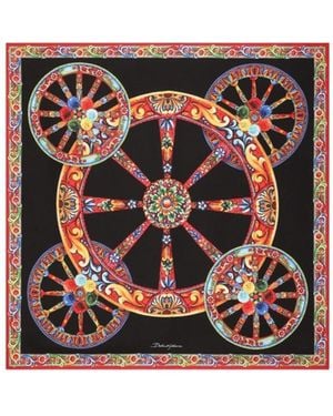 Dolce & Gabbana 70X70 Carretto-Print Silk Twill Scarf - Black