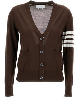 Thom Browne 4 Bar V-Neck Cardigan - Brown