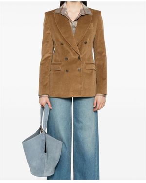 Etro Double-Breasted Corduroy Velvet Jacket - Blue