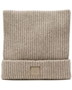 Acne Studios Ribbed Face-Patch Beanie Hat - Grey