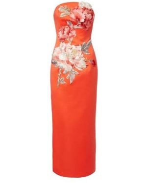 Leo Ava Floral-Appliqué Satin Corset Gown - Red
