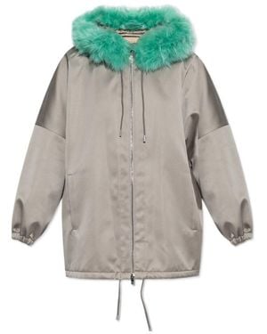 Gucci Shearling Trim Hooded Jacket - Grey