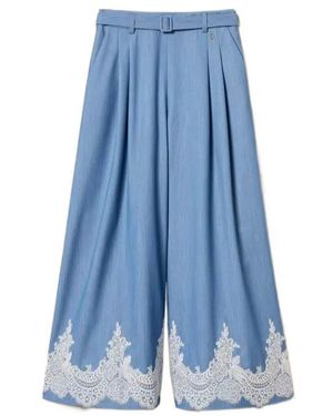 Twinset Lace-Detail Palazzo Pants - Blue