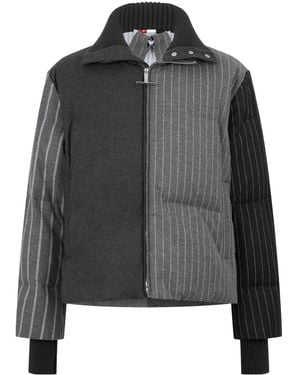 Thom Browne Pinstripe Color-Block Puffer Jacket - Gray