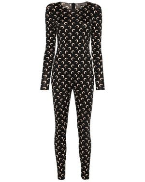 Marine Serre Crescent-Print Long Sleeve Jumpsuit - Black