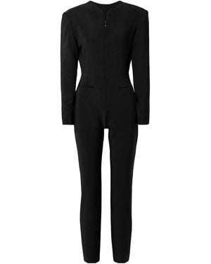 Norma Kamali Ls V Neck Zip Front Tapered Jumpsuit - Black