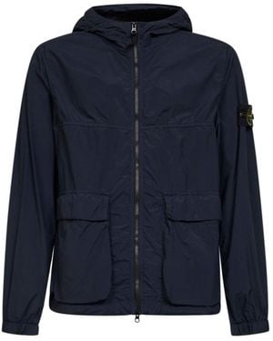 Stone Island Logo Patch Zip-Up Jacket - Blue