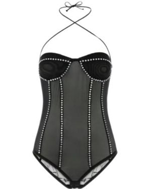 Oséree Osree Gem Halterneck Embellished Bodysuit - Black