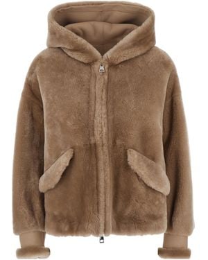 Blancha Casual Jacket With Fixed Hood And Side Pockets - Brown