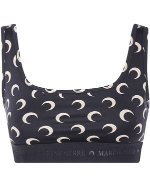 Marine Serre Moon-Printed Sleeveless Sports Bra - Blue