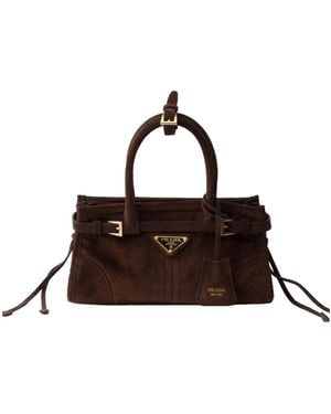 Prada Bonnie Suede Mini Handbag - Brown