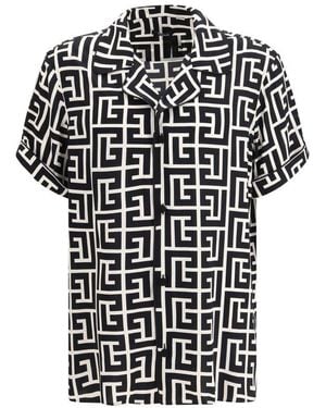 Balmain Monogram-Print Pyjama Shirt - Black