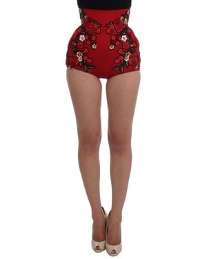 Dolce & Gabbana Silk Roses Sicily Shorts - Red
