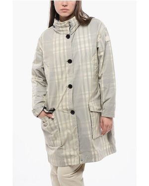 Woolrich Tartan Peony Coat With Hidden Hood - Grey