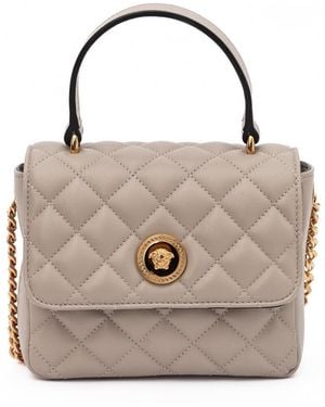 Versace Taupe Quilted Leather Handbag - Natural