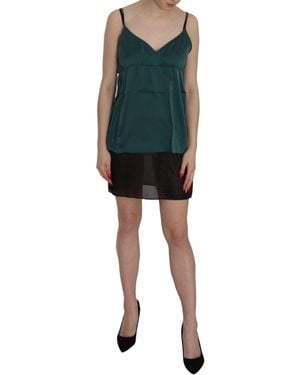 Pink Memories Silk Green Spaghetti Strap Shift Mini Dress - Black