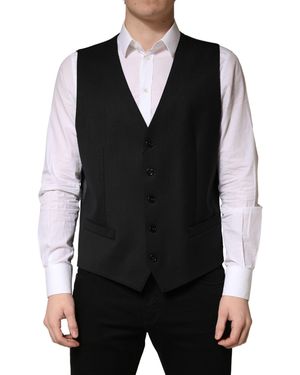 Dolce & Gabbana Black Wool Single Breasted Men Waistcoat Vest