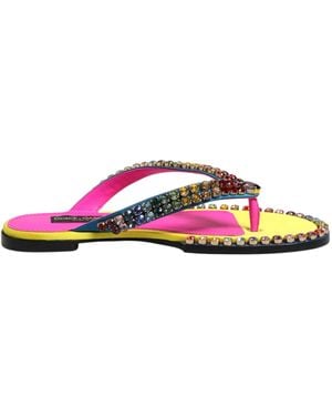 Dolce & Gabbana Multicolor Rhinestone Flip Flop Flat Sandals Shoes