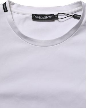 Dolce & Gabbana White Cotton Short Sleeves Crew Neck T - Blue