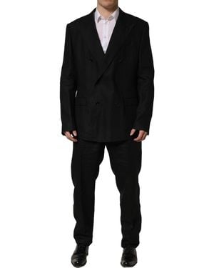 Dolce & Gabbana Black Linen Slim Fit Formal 2 Piece Suit