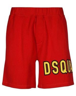 DSquared² Cotton Logo Shorts With Elastic Waist - Red