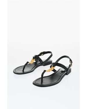 Victoria Beckham Leather Thong Sandals With Goldene Effect Detail - Multicolor