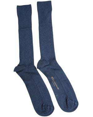Dolce & Gabbana Blue Cotton Dg Logo Over The Calf Socks