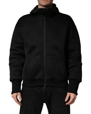 Dolce & Gabbana Men Black Hooded Full Zip Bomber Jacket