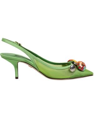 Dolce & Gabbana Green Embellished Heels Slingbacks Shoes