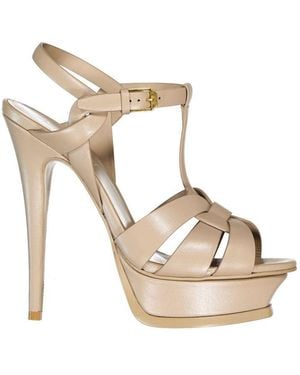 Saint Laurent Tribute Leather Sandals - Metallic