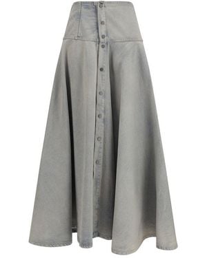 Haikure Blue Cotton Midi Skirt - Grey